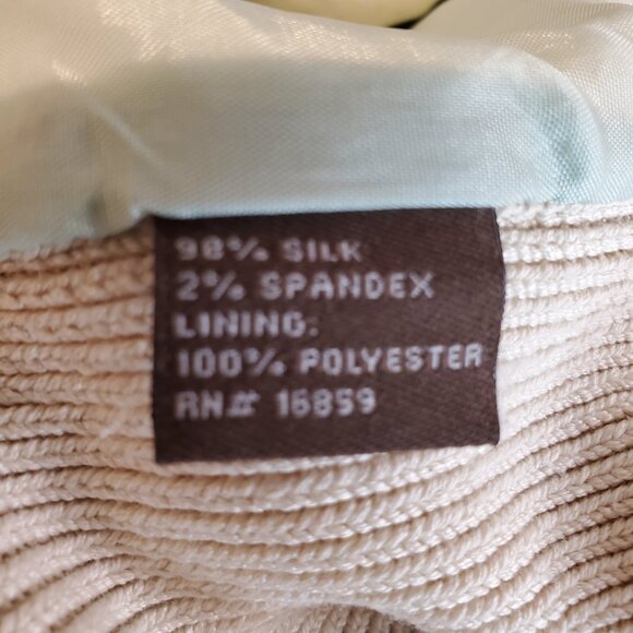 J. McLaughlin SZ L Quilted Silk Bamboo Print Sweater Jacket in Cream & Blue - Picture 7 of 9